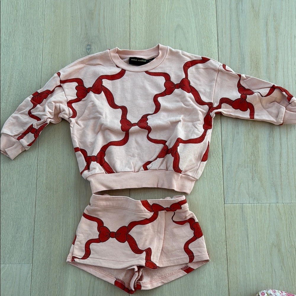 EUC Mini Rodini bow print set 1.5-3y
